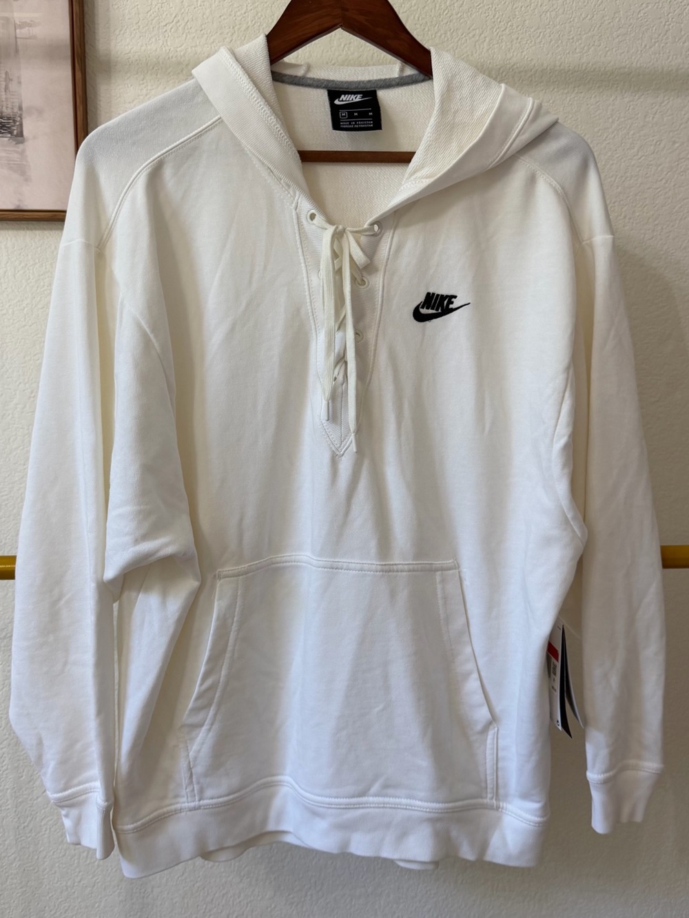 Nike White Lace-Up Hooded Pullover NWT Size Medium